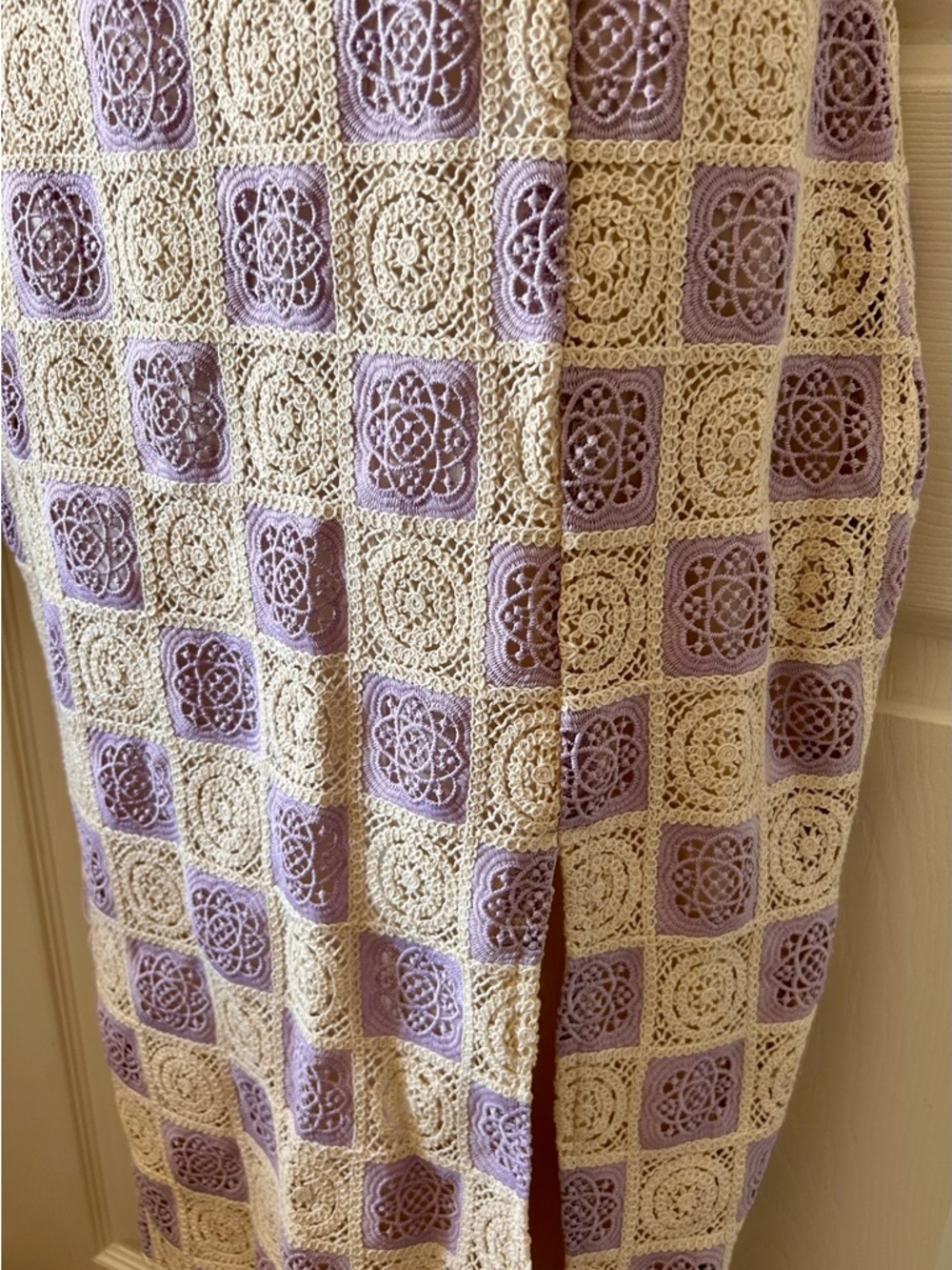 FORE COLLECTION Lilac/Cream Checkered Crochet Halter Dress Spring Wedding Guest‎ - Picture 9 of 13